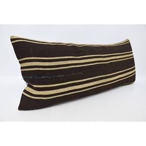 Coussin en laine à rayures marron Accent décoratif de style boho de luxe Coussin tissé de 16x36 pouces avec motif de plantes et de feuilles vintage - Product Image 3