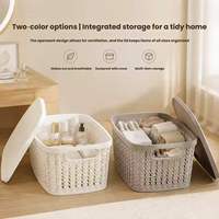 Panier de rangement en plastique PP à motif rotin, ventilé, rectangulaire, bac de rangement multi-tailles, panier de rangement pour la maison
