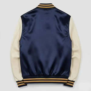 Men's Casual Winter Satin Bomber Jacket Polyester <b>Button</b> Decoration Satin Fabric Embroidered Athletic Jacket Varsity Jacket - Product Image 2
