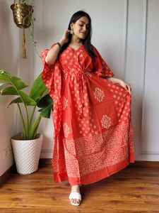 Custom made VNeck Cotton <b>Tie</b>-Dye Kaftan Dress with Waist Drawstring & Tassels suitable for boutique clients and garment reseller - Product Image 5