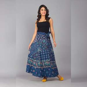 Falda Maxi con Estampado Étnico Azul, Falda Cruzada de Chifón Suave y Transpirable, Falda Midi con Estampado Digital, Estilo Formal para Danza del Vientre - Product Image 1