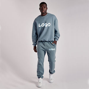 Unisex Customizable 100% Cotton <b>Crewneck</b> Sweatsuit Plus Size Sweatshirt Pant with Private Logo Label From China - Product Image 4