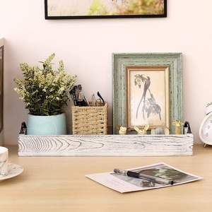 Bandejas para servir de madera rústica rectangulares con asa, bandeja otomana para sala de estar de 16 pulgadas de largo para servir vino (blanqueado) - Product Image 3