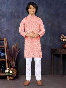 Pyjama Kurta en Soie Jacquard avec Fleur pour Enfants, Nouvelle Collection, Tenue de Soirée pour Mariage, Nouvelle Collection - Product Image 3