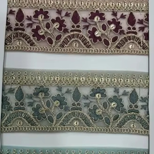 Sang Trọng Baki Thiết Kế Rayon <span class=keywords><strong>Polyester</strong></span> Chủ Đề Nhiều Màu Thêu Ren Mềm Net Cơ Sở Lưới Thêu Trim Cho Thời Trang May Mặc - Product Image 2