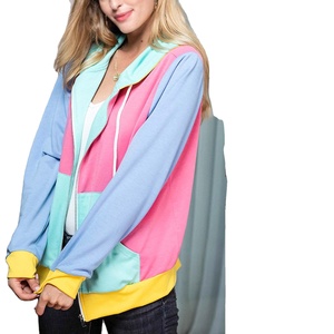 Fashion Women Loose Casual Streetwear Hoodie Long Sleeve Patchwork Zipper Pocket Hooded Sweatshirt Chaqueta Mujer - Product Image 6