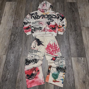 Streetwear d'hiver OEM Ensemble de pantalons de survêtement à capuche Y2K Survêtement deux pièces pour hommes en polyester/coton mélangé avec impression graphique personnalisée - Product Image 2