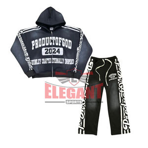 CHÁNDAL FLARE con logotipo personalizado Conjunto de pantalones con capucha para hombre Pantalones de chándal acampanados de peso pesado con diseño transpirable con cremallera completa - Product Image 1