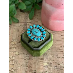 Southwest Handmade Kingman Turquoise <b>Sterling</b> <b>Silver</b> <b>Adjustable</b> Bezel Set Cluster <b>Ring</b> - Product Image 3