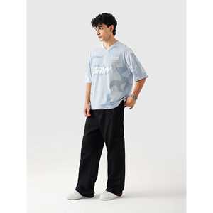 Tissu tricoté 100% coton bleu givré avec imprimé GRVY sur toute la surface et impression par transfert par sublimation - Product Image 6