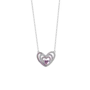 2024 Geburtstagsgeschenk 925er Sterling-Silber große Herzkette Cz pave pink Zirkone Herzform anhänger-Halsband für Damen