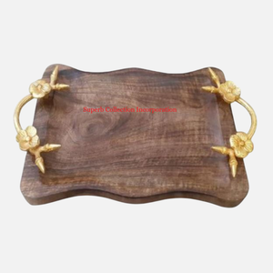 Plateau de service en bois vintage en bois plateau de service avec poignée en argenterie plateau collations Dessert plateau de service - Product Image 4