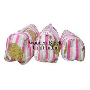 Set of 3 Handstitched Cotton <b>Quilted</b> Pouches Traditionally Crafted, Custom Logo Printed <b>Quilted</b> Pouch Made from Eco Cotton - Product Image 2