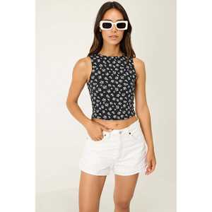 Blusa Corta Informal con Estampado Floral, Cuello Redondo, Manga Corta, 100% Algodón - Product Image 2