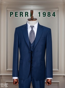 Costume d'affaires PERRI 1984 pour homme en laine bordeaux et polyester, modèle Madrid, double boutonnage, col mandarin, infroissable, coupe classique - Product Image 2