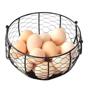 Unique Design Black Iron Wire <b>Egg</b> <b>Basket</b> Chicken Shape Wrought Iron Metal Tabletop <b>Egg</b> Storage <b>Basket</b> With Handle - Product Image 5