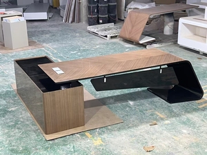 Bureau de direction en MDF brun de luxe, ensemble de meubles de bureau en forme de L, poste de travail modulaire moderne, table d'ordinateur - Product Image 4