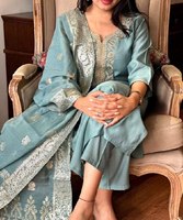 Set Tiga Potong Kustom Atasan Multi Warna Cepat Kering Tenun Katun Elegan Kasual Gaya India Pakaian Pesta Wanita Kurti Tersedia