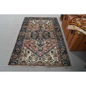 พรมวินเทจขนาด 3.9x6 ฟุต สีฟ้าสไตล์ตุรกี พรมลายตะวันตกเฉียงใต้ - Product Image 1