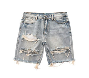 Pantalones cortos de mezclilla desgastados de talla grande para hombre, corte holgado con borlas y dobladillo crudo, pantalones cortos de playa personalizables, patrón con bolsillos, talla XS - Product Image 6