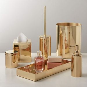 Gold Glazed Metal Emulsion Bottle with White Ray Pattern Bathroom <b>Set</b> With <b>Soap</b> Dispenser Tray Brush Holder Napkin Holder - Product Image 6