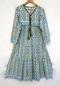 Summer Boho Mini <b>Dress</b> Set New Sexy Hand Block Printed Cotton Deep Maxi Length Unique Button Waist Decoration Natural Waistline - Product Image 6