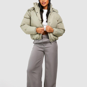 New arrived 2026 100% polyester <b>cropped</b> zipper <b>puffer</b> <b>jacket</b> for <b>women's</b> custom embroidered logo streetwear boxy ladies <b>jacket</b> - Product Image 2