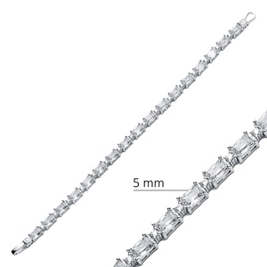 Effacer CZ Pierre Baguette Conception Tennis Bracelet Fabriqué À La Main 925 Argent Turc En Gros bijoux fins pour les femmes - Product Image 2