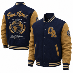 ONEAPEX Custom Navy Blue Wool & <b>Leather</b> Chenille Letterman <b>Jacket</b> Hooded Breathable <b>Winter</b> OEM ODM Private Label Wholesale - Product Image 2