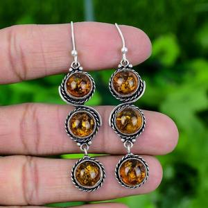 925เงินสเตอร์ลิงชุบทองทำด้วยมือต่างหูสีเหลืองอำพันอัญมณีธรรมชาติที่มีคุณภาพสูงออกแบบของขวัญเครื่องประดับอินเทรนด์ - Product Image 3