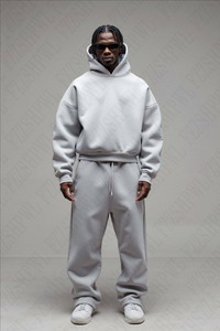 Ensemble de survêtements en polaire pour hommes, pantalons de survêtement baggy avec logo personnalisé et sweat à capuche, survêtement en coton - Product Image 3