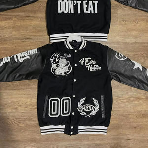 Chaqueta Universitaria Letterman, Manga de Cuero Genuino, Cuello Alto, Tela Delgada de Lona, Ropa Masculina de Alta Calidad, Ecológica - Product Image 1