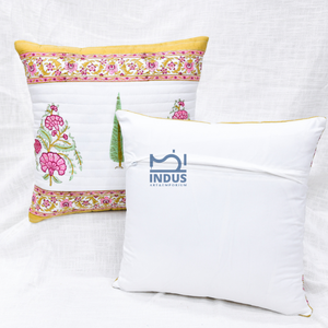 Housses de coussin en coton imprimé à la main indienne Housses de coussin matelassées Housses de coussin décoratives - Product Image 2