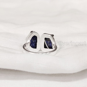 Bague pour femme en pierre brute, Lapis Lazuli naturel, double pierre, ajustable, en argent sterling 925, pour Noël - Product Image 6