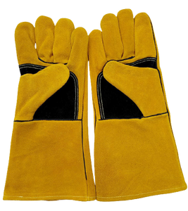 Guantes de soldadura amarillos cómodos certificados por la UE algodón de Palma negro reforzado - Product Image 1