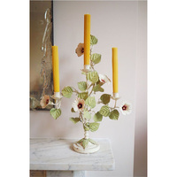 Lustre floral en métal de style antique italien florentin, shabby chic, multicolore, porte-bougie en toile, luminaire suspendu