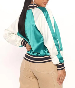 Wholesale 2025 Custom Satin Varsity Jacket with <b>Turn</b> Down Collar Embroidery Decoration Top Seller for Ladies and Men - Product Image 2