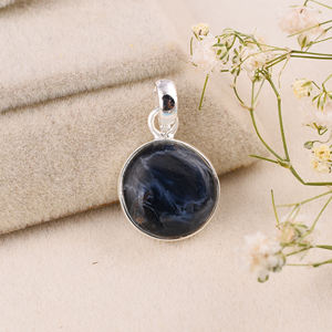 Pietersite naturelle forme ronde pierre précieuse 925 pendentif en argent Sterling Vintage plaqué argent pendentif à la mode pour unisexe - Product Image 2