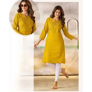 Kurti de fête moderne en rayonne pour tenue décontractée, 14 kg, broderie ton sur ton, anti-humidité, extensible, réversible, élégant et confortable - Product Image 3