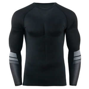 Sudor absorbente ligero elástico 92% poliéster 8% Spandex Negro hombres Slim Fit manga larga ropa deportiva Rash Guard en venta 2025 - Product Image 1