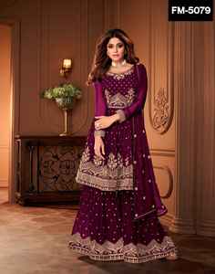 À la mode ethnique Georgette Salwar Kameez costume broderie travail fantaisie Georgette Dupatta indien pakistanais vêtements pour femmes vêtements costume - Product Image 5