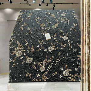 Tissu en dentelle brodée perlée de qualité supérieure, détails de travail lourds pour les vêtements de créateurs haut de gamme - Product Image 4