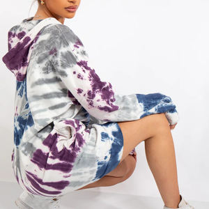 2025 nuevo Hip Hop moda Casual mujer de gran tamaño con capucha pulóver Top largo Streetwear holgado Tie Dye diseño para invierno - Product Image 6