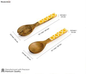 Outils à salade en bois d'acacia faits à la main Ensemble de cuisine 5 pièces de 2 cuillères en bois et serveur Ustensiles de cuisine uniques pour la cuisson - Product Image 4
