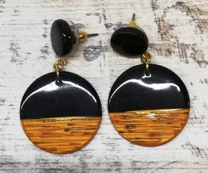 Pendientes de Aro Gruesos de Resina, Joyería de Moda, Pendientes de Acrílico Negro para Mujer, Artesanías de Resina Bh - Product Image 4