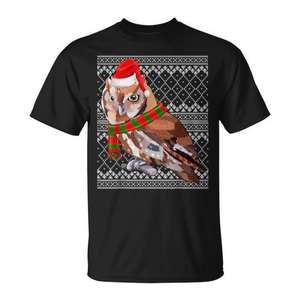 T-shirt de Noël pour homme avec motif hibou hachoir oriental et chapeau de Père Noël, design festif original, noir - Product Image 1