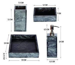 Ensemble d'accessoires de salle de bain en résine faite à la main de luxe TCE, quatre pièces, écologiques, distributeur de savon, porte-brosse à dents, plateau, hôtel moderne - Product Image 3