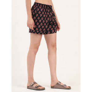 Divena กางเกงขาสั้นผ้าฝ้ายพิมพ์ลาย Paisley สีดำสำหรับผู้หญิง - Product Image 3