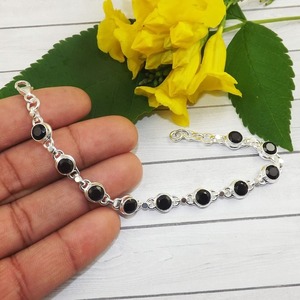 Solid 925 Sterling Silver Bracelet Handmade <b>Fine</b> Silver Jewelry with Black Onyx Gemstone Gold Plated Wedding Gift - Product Image 5