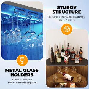 Mueble Bar Esquinero Negro Moderno al por Mayor con Luces LED, Gabinete Alto Ahorrador <span class=keywords><strong>de</strong></span> Espacio para Almacenamiento <span class=keywords><strong>de</strong></span> <span class=keywords><strong>Vino</strong></span> y Licores con Puertas <span class=keywords><strong>de</strong></span> Cristal - Product Image 1